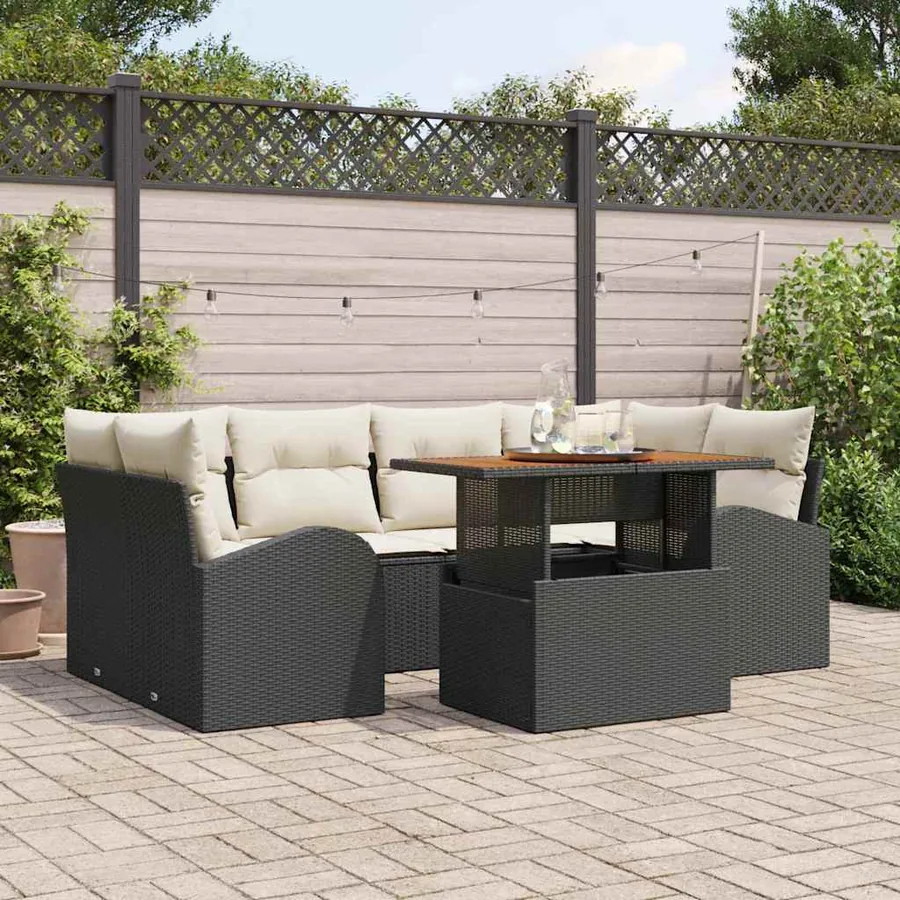 Ensemble de canapé de jardin 7 pcs Noir Poly rotin