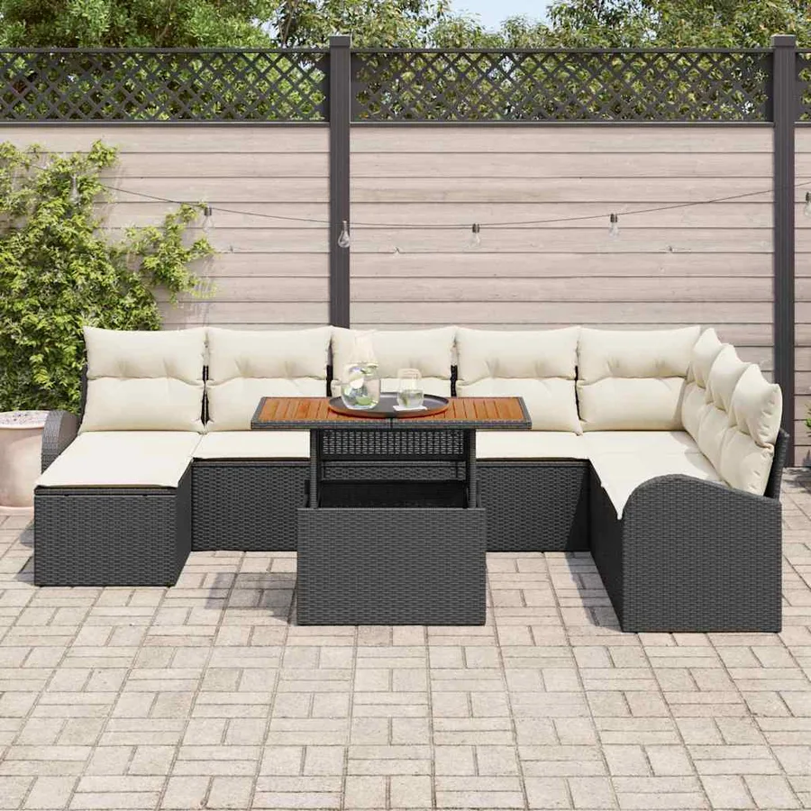Ensemble de canapé de jardin 9 pcs Noir Poly rotin - 3