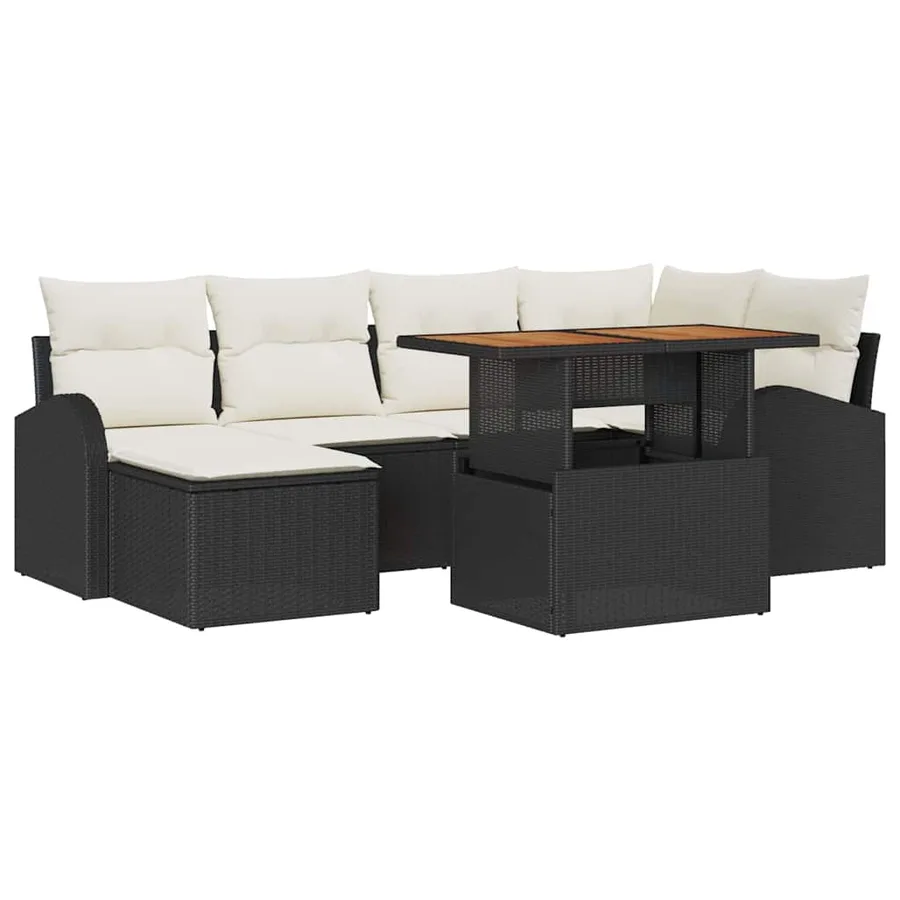 Ensemble de canapé de jardin 7 pcs Noir Poly rotin - 2