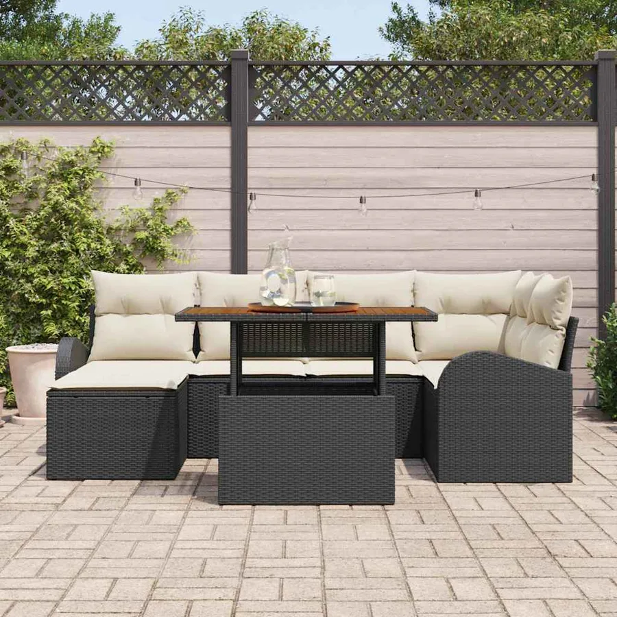 Ensemble de canapé de jardin 7 pcs Noir Poly rotin - 3