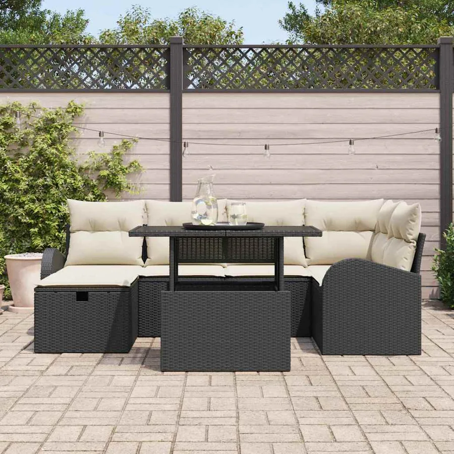 Ensemble de canapé de jardin avec coussin 7 pcs Noir Poly rotin - 3