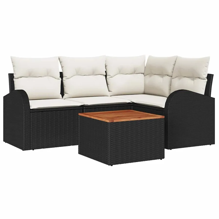 Ensemble de canapé de jardin 5 pcs Noir et Crème polyrotin - 2