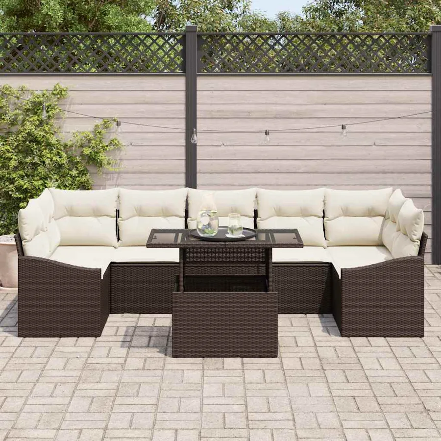 Ensemble de canapé de jardin 8 pcs Marron et crème polyrotin - 3
