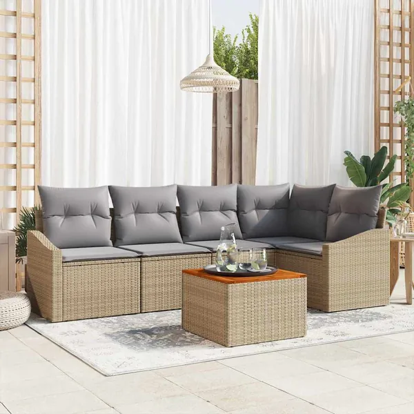 Ensemble de canapé de jardin avec coussin 6 pcs Beige polyrotin