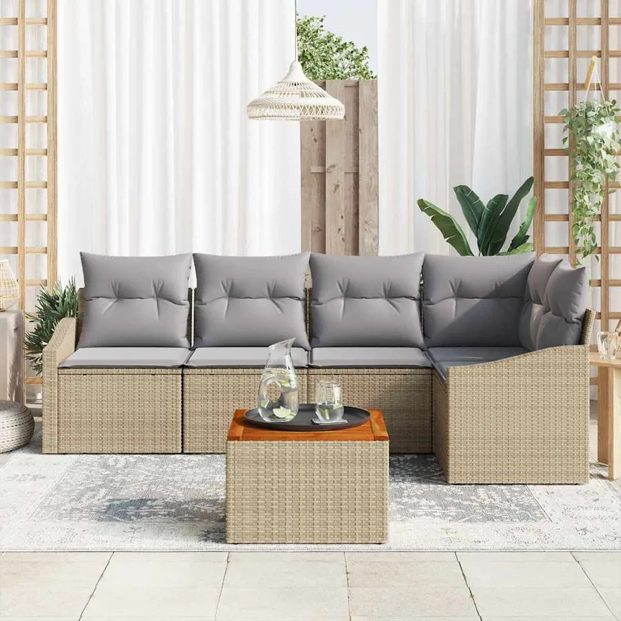 Ensemble de canapé de jardin avec coussin 6 pcs Beige polyrotin - 3