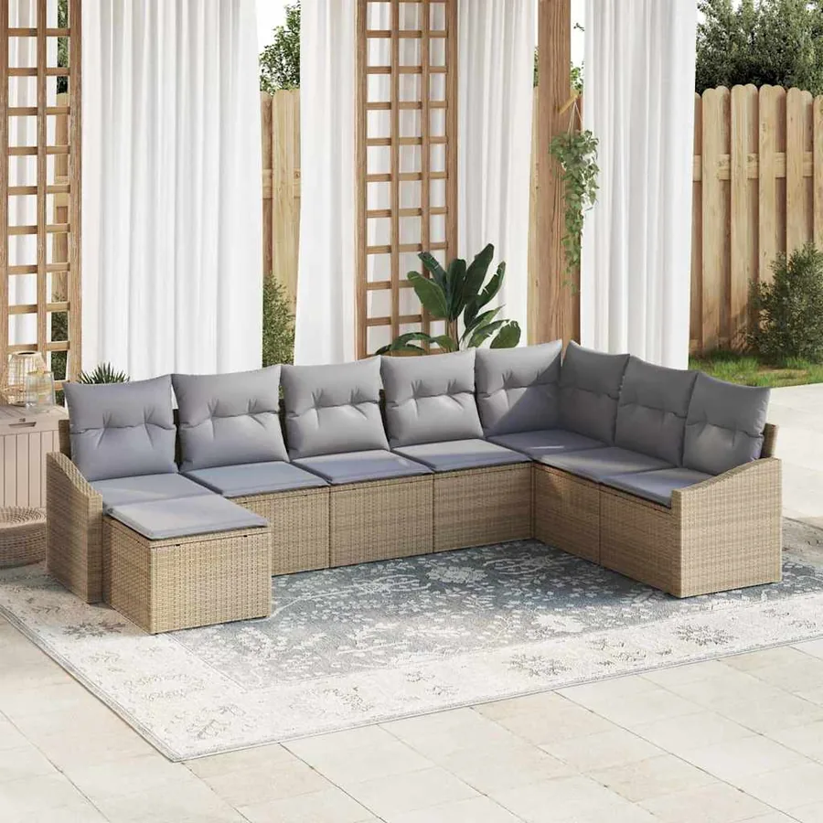Ensemble de Canapés avec coussin 8 pcs Beige polyrotin