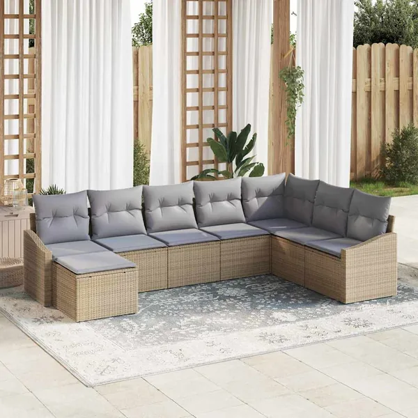Ensemble de Canapés avec coussin 8 pcs Beige polyrotin
