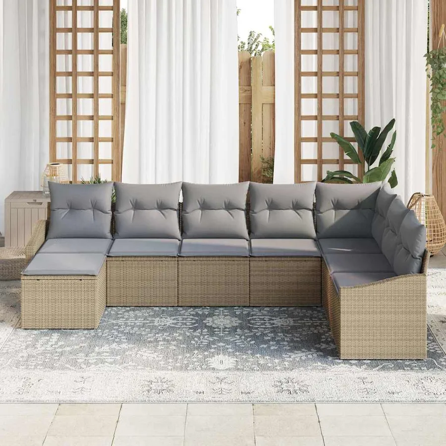 Ensemble de Canapés avec coussin 8 pcs Beige polyrotin - 3