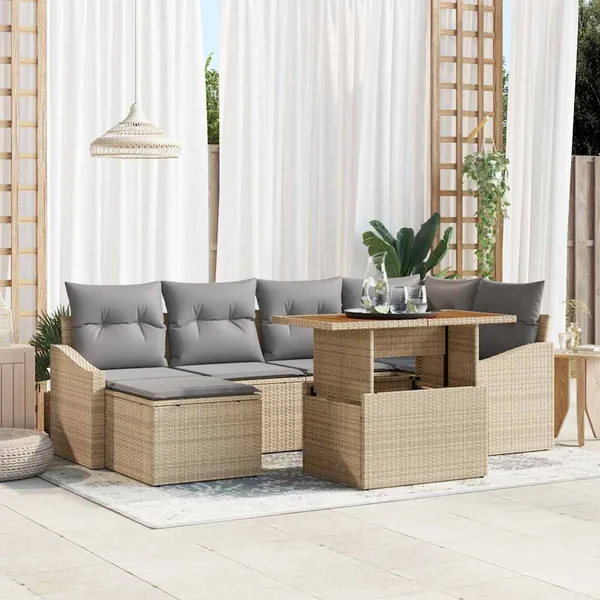 Ensemble de canapé de jardin 7 pcs Beige et gris
