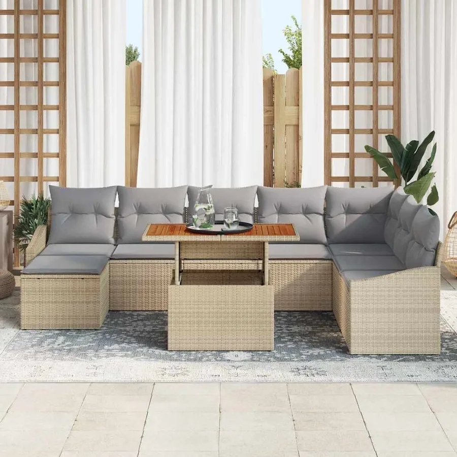 Ensemble de canapé de jardin 9 pcs Beige et gris - 3