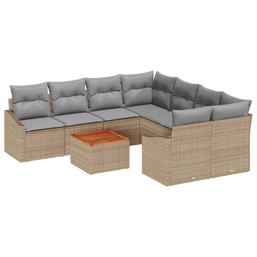 Ensemble de canapé de jardin avec coussin 9 pcs Beige polyrotin - 2