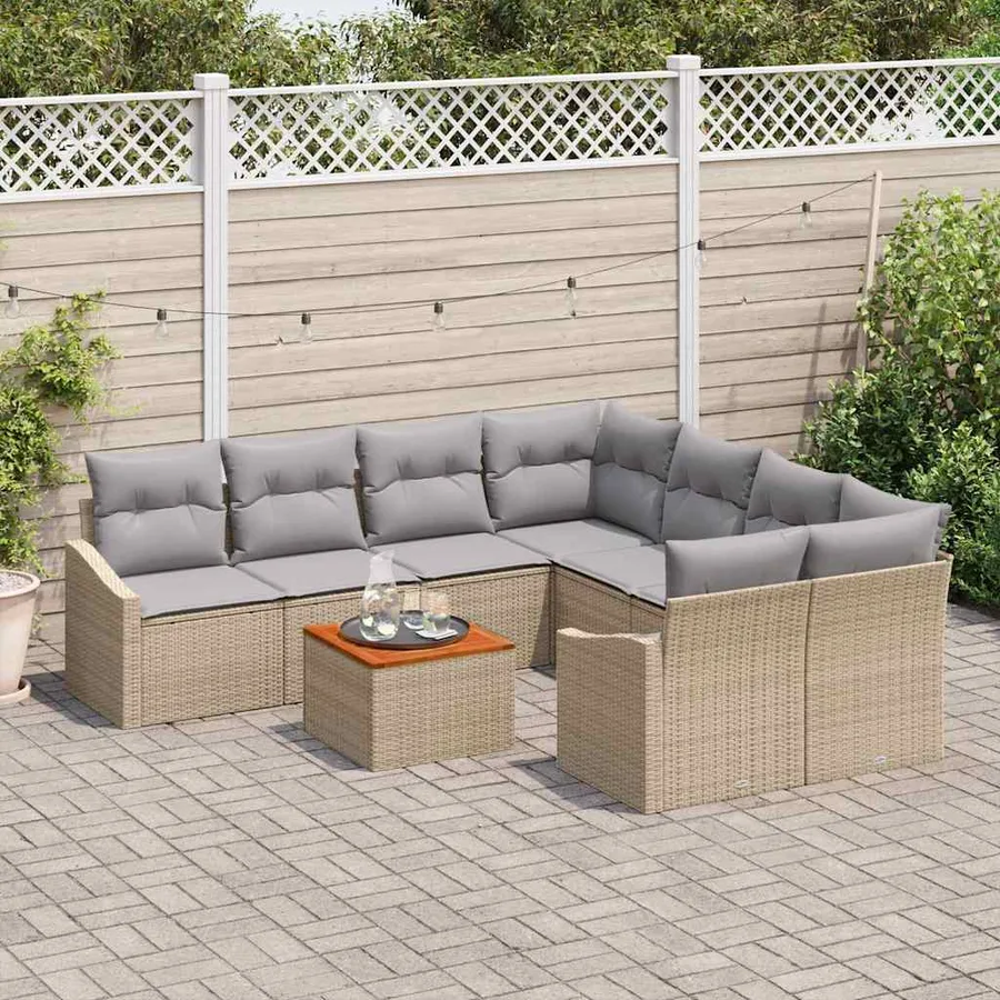 Ensemble de canapé de jardin avec coussin 9 pcs Beige polyrotin - 3