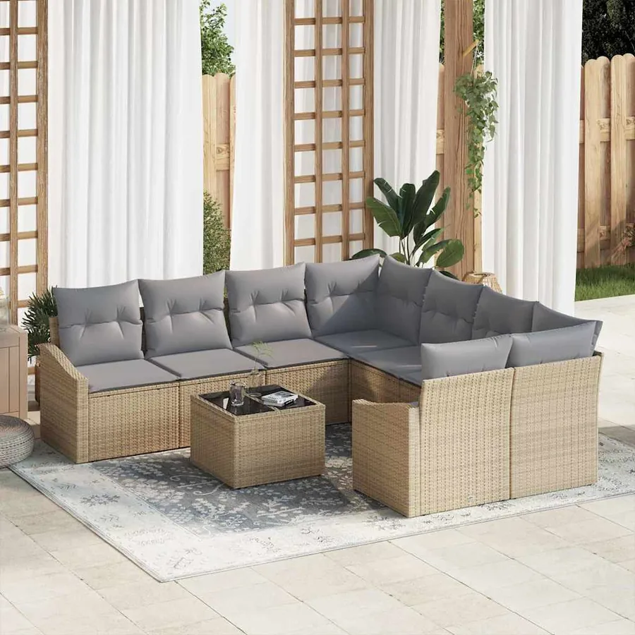 Ensemble de Canapés 9 pcs Beige et Gris clair polyrotin