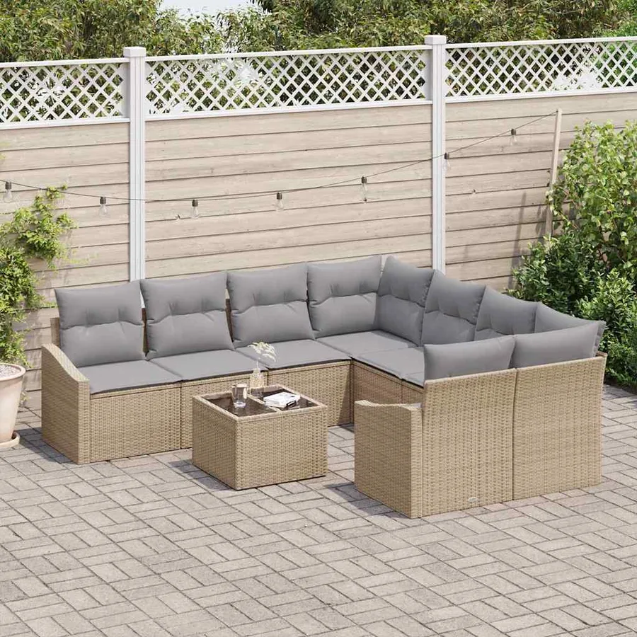 Ensemble de Canapés 9 pcs Beige et Gris clair polyrotin - 3