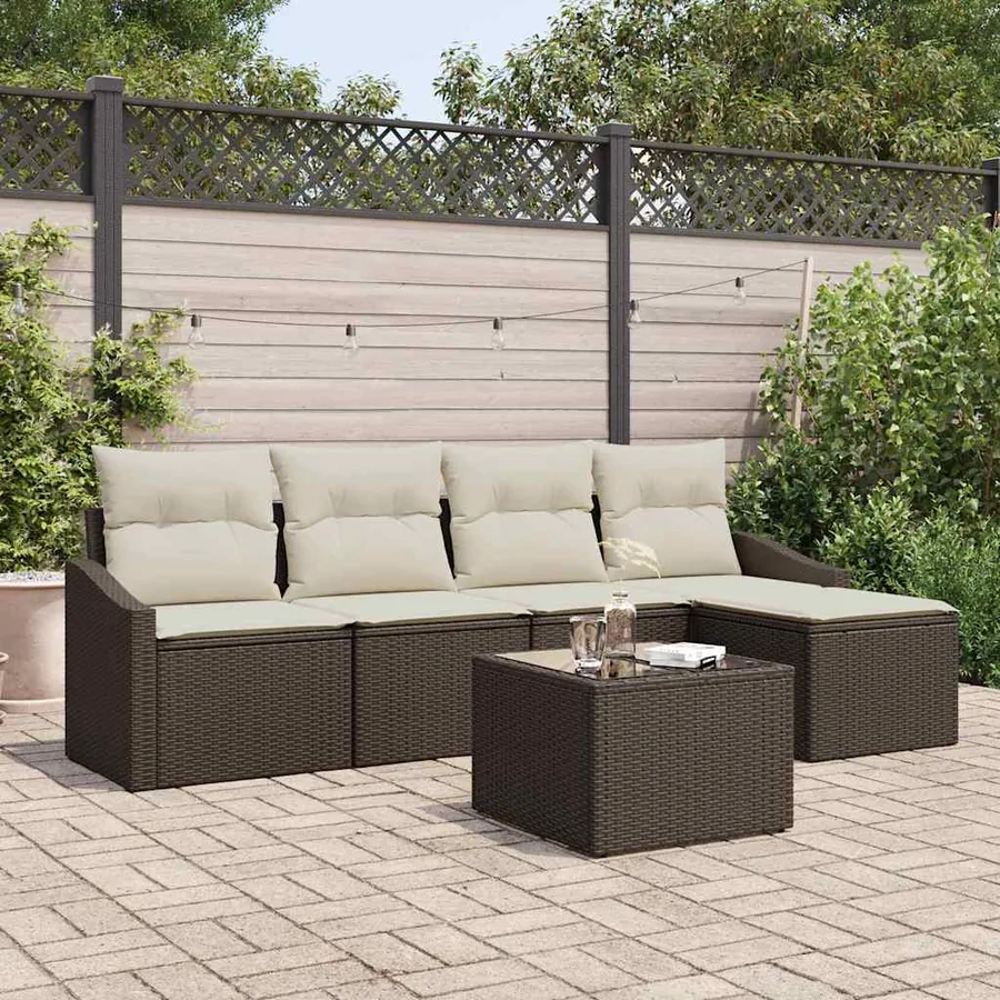 Ensemble de Canapés avec coussin 6 pcs Marron polyrotin