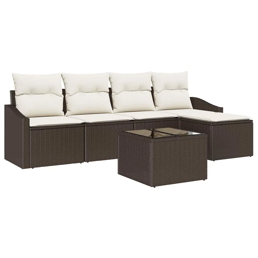 Ensemble de Canapés avec coussin 6 pcs Marron polyrotin - 2