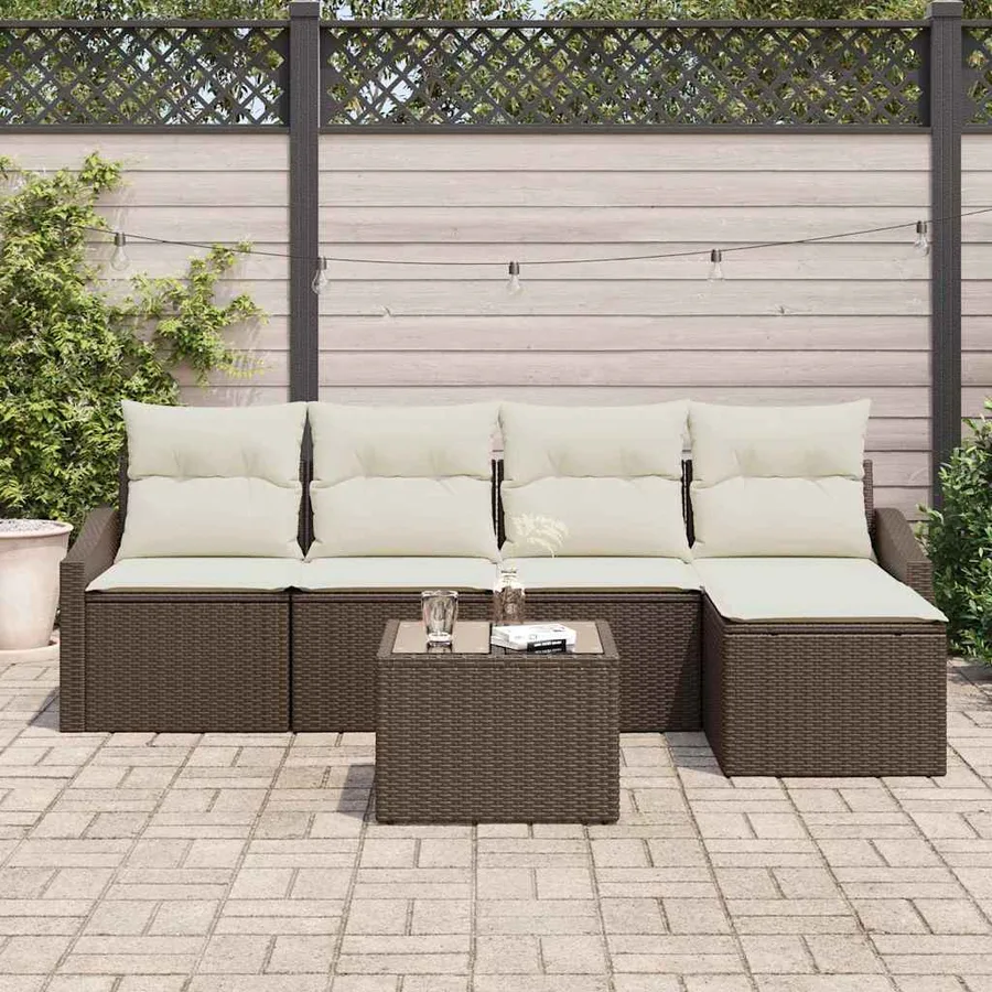 Ensemble de Canapés avec coussin 6 pcs Marron polyrotin - 3