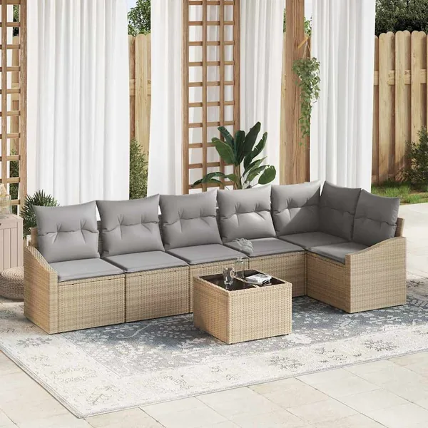 Ensemble de Canapés avec coussin 7 pcs Beige polyrotin