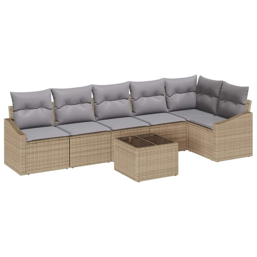 Ensemble de Canapés avec coussin 7 pcs Beige polyrotin - 2