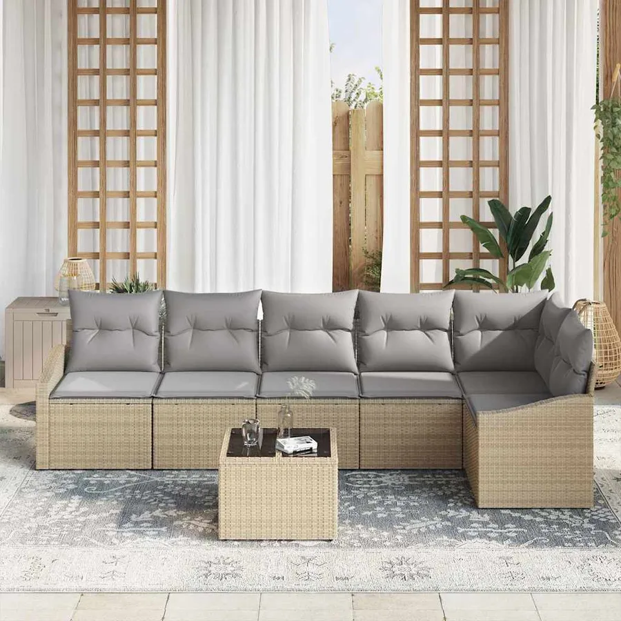 Ensemble de Canapés avec coussin 7 pcs Beige polyrotin - 3