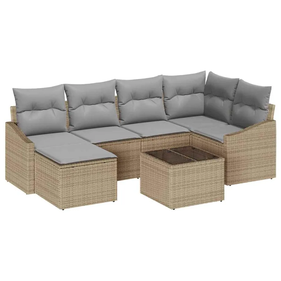 Ensemble de Canapés avec coussin 7 pcs Beige polyrotin - 2
