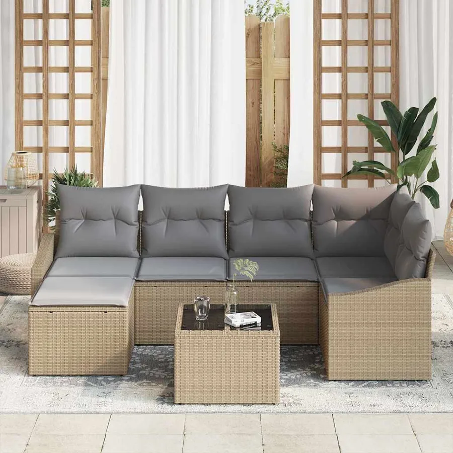 Ensemble de Canapés avec coussin 7 pcs Beige polyrotin - 3
