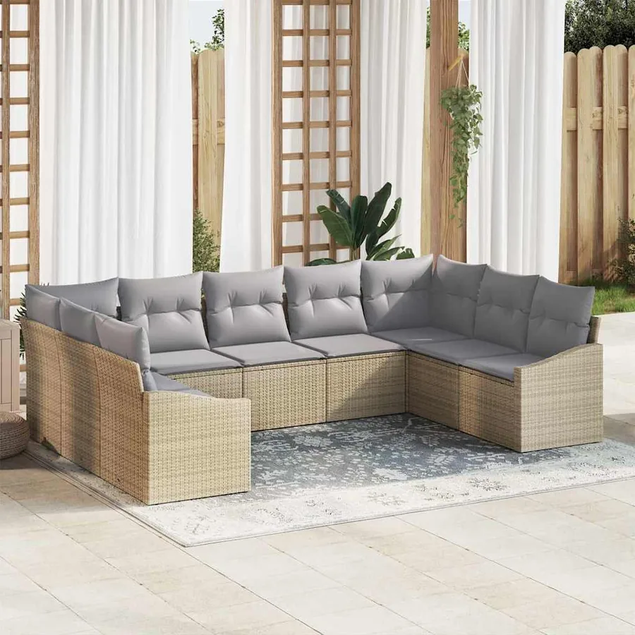 Ensemble de Canapés avec coussin 9 pcs Beige polyrotin