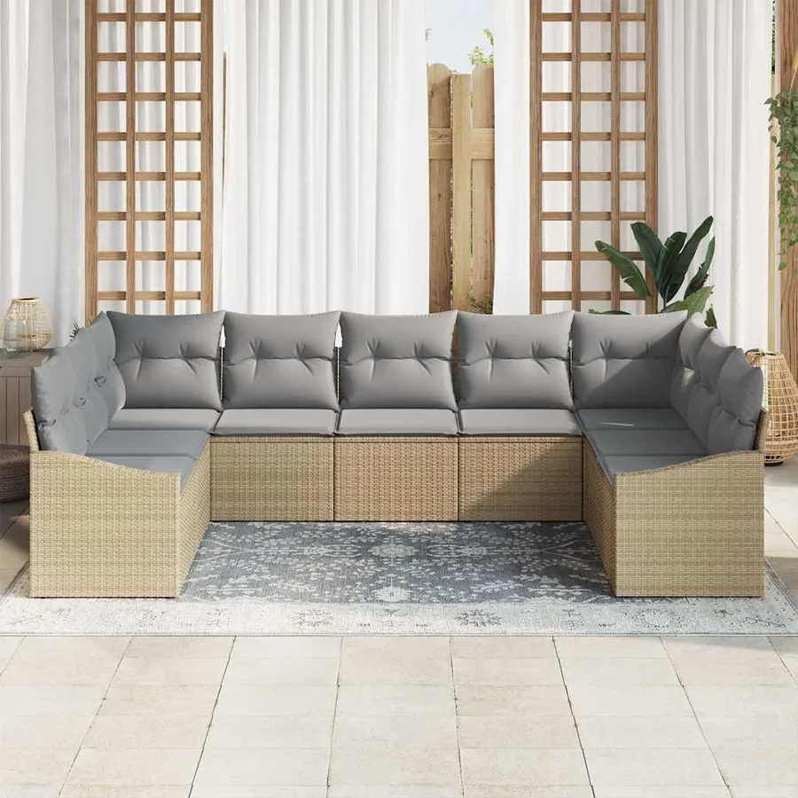 Ensemble de Canapés avec coussin 9 pcs Beige polyrotin - 3