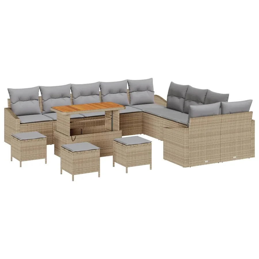 Ensemble de canapé de jardin 14 pcs Beige polyrotin - 2