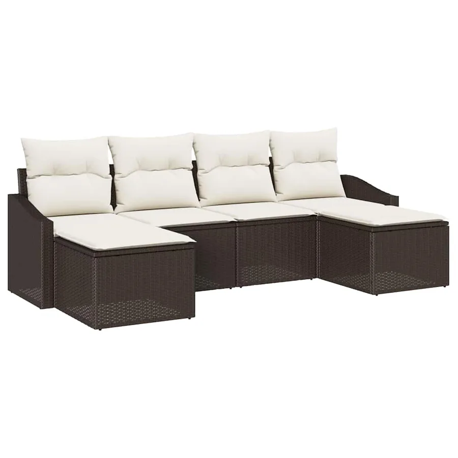 Ensemble de Canapés avec coussin 6 pcs Marron polyrotin - 2