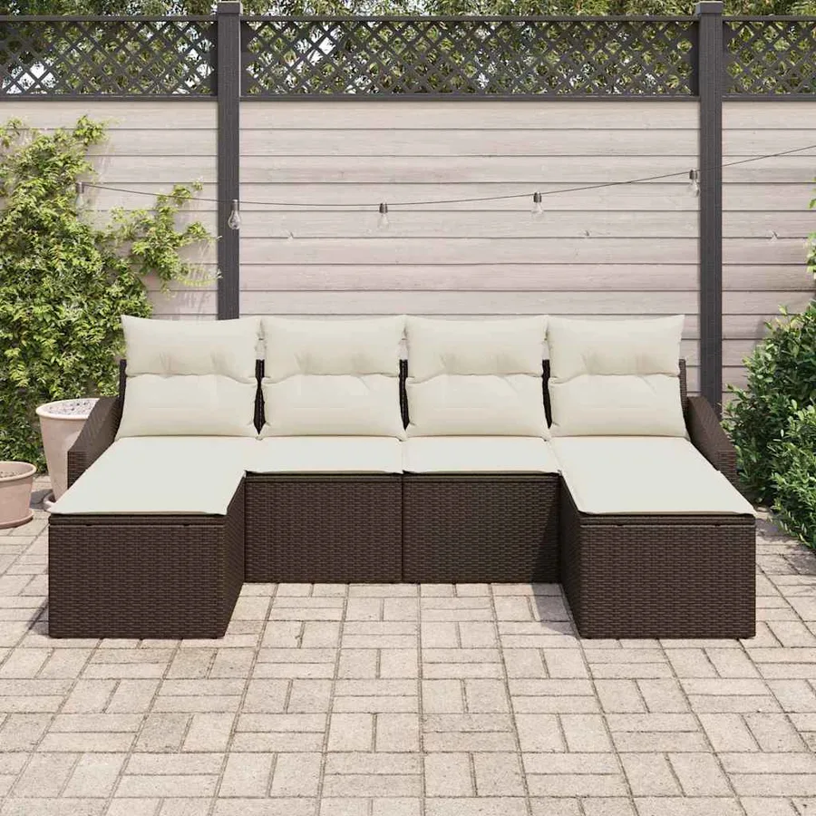 Ensemble de Canapés avec coussin 6 pcs Marron polyrotin - 3