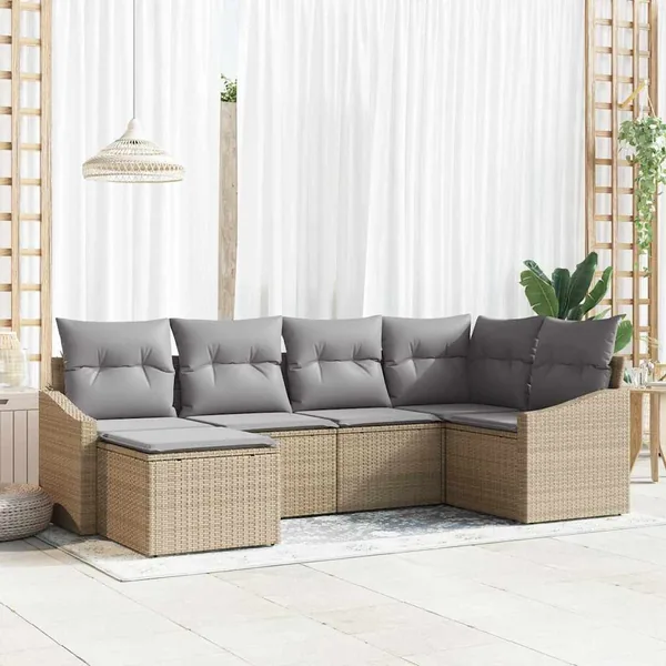 Ensemble de Canapés avec coussin 6 pcs Beige polyrotin