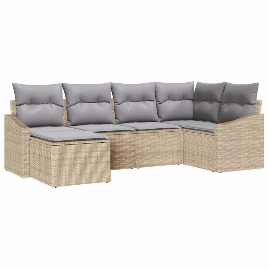 Ensemble de Canapés avec coussin 6 pcs Beige polyrotin - 2