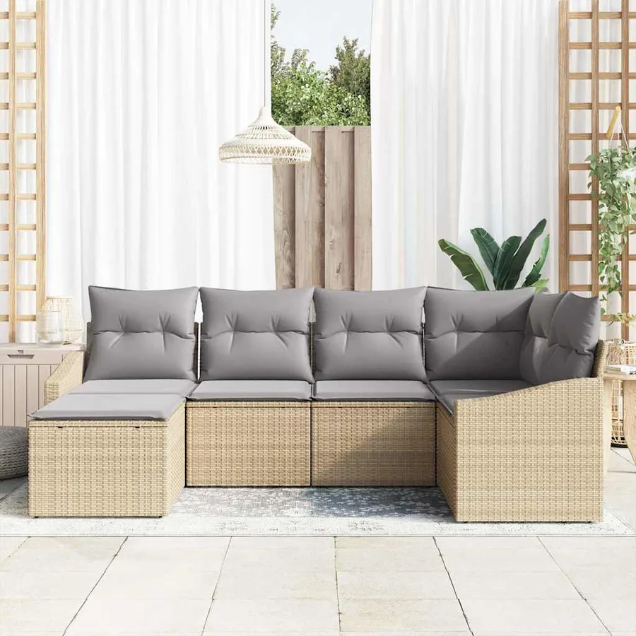 Ensemble de Canapés avec coussin 6 pcs Beige polyrotin - 3