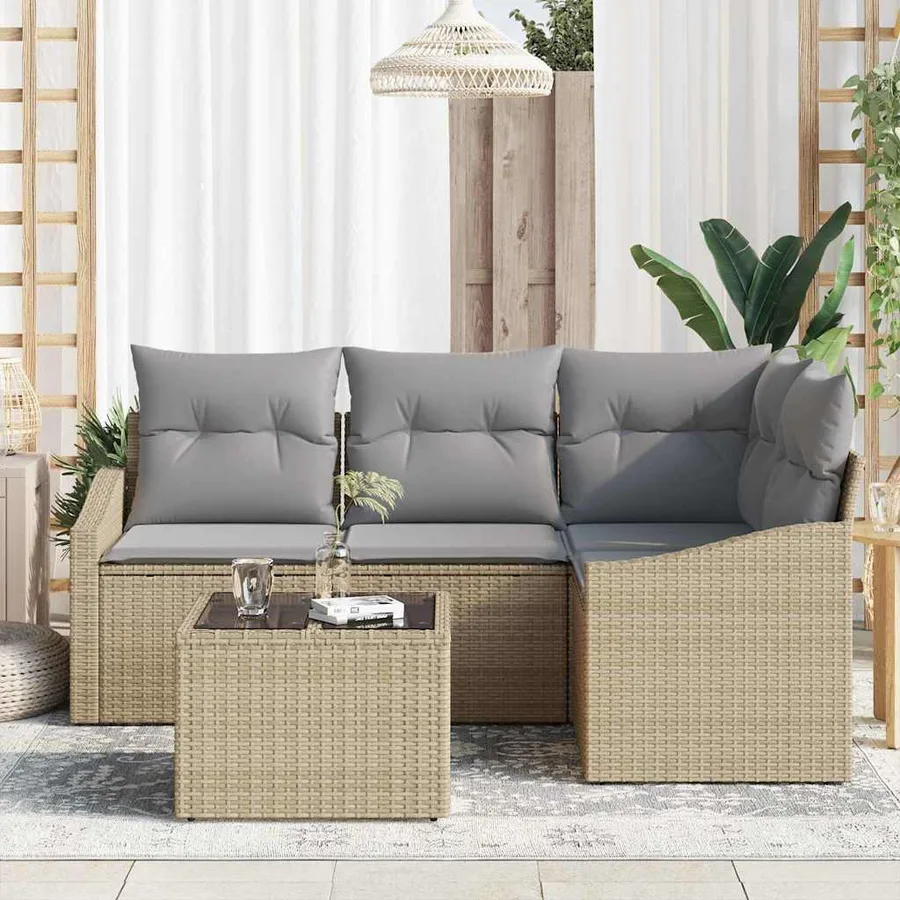 Ensemble de Canapés avec coussin 5 pcs Beige polyrotin - 3