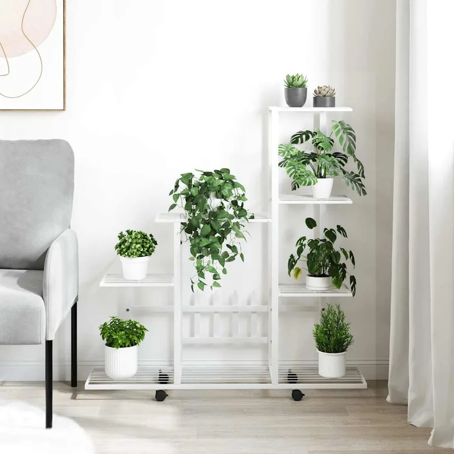 Support pour plantes sur roues 94,5x25x92,5 cm Blanc Métal - 3