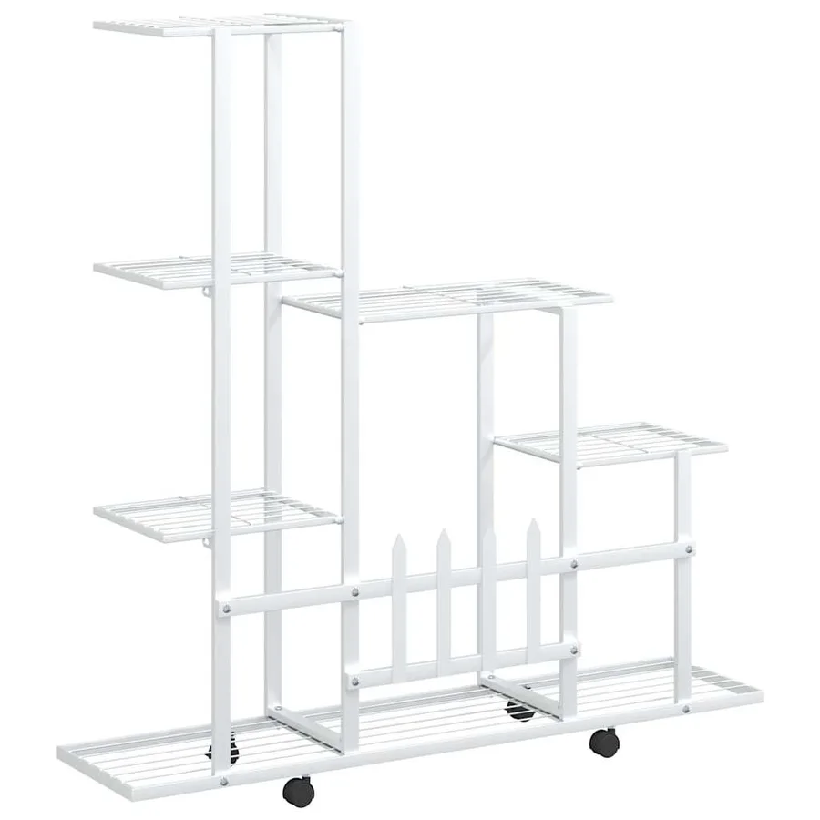 Support pour plantes sur roues 94,5x25x92,5 cm Blanc Métal - 7