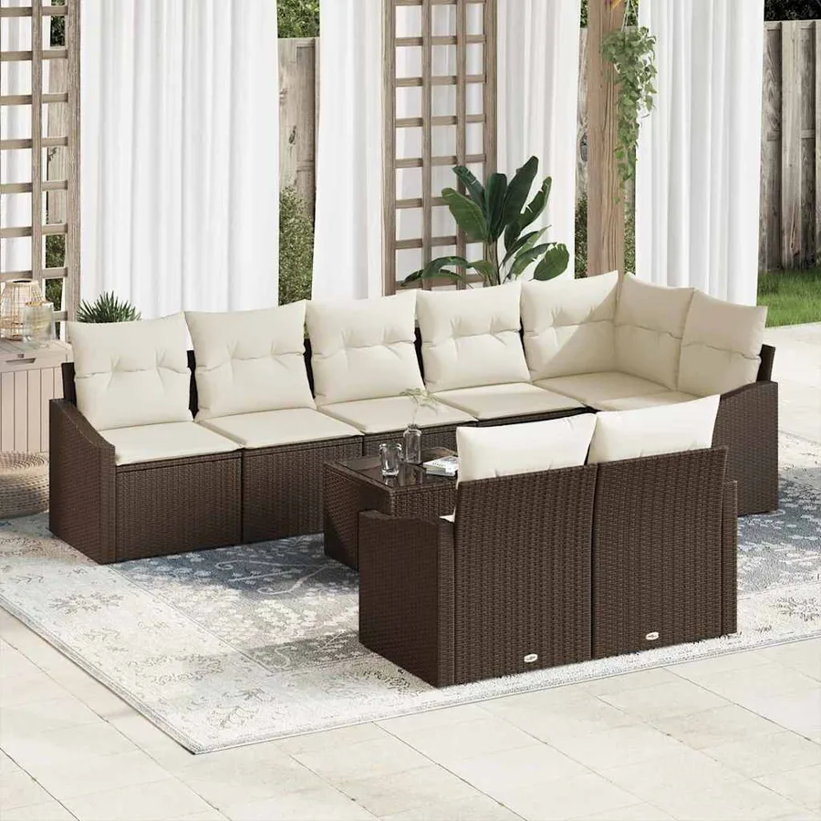 Ensemble de Canapés avec coussin 9 pcs Marron polyrotin