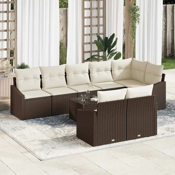 Ensemble de Canapés avec coussin 9 pcs Marron polyrotin