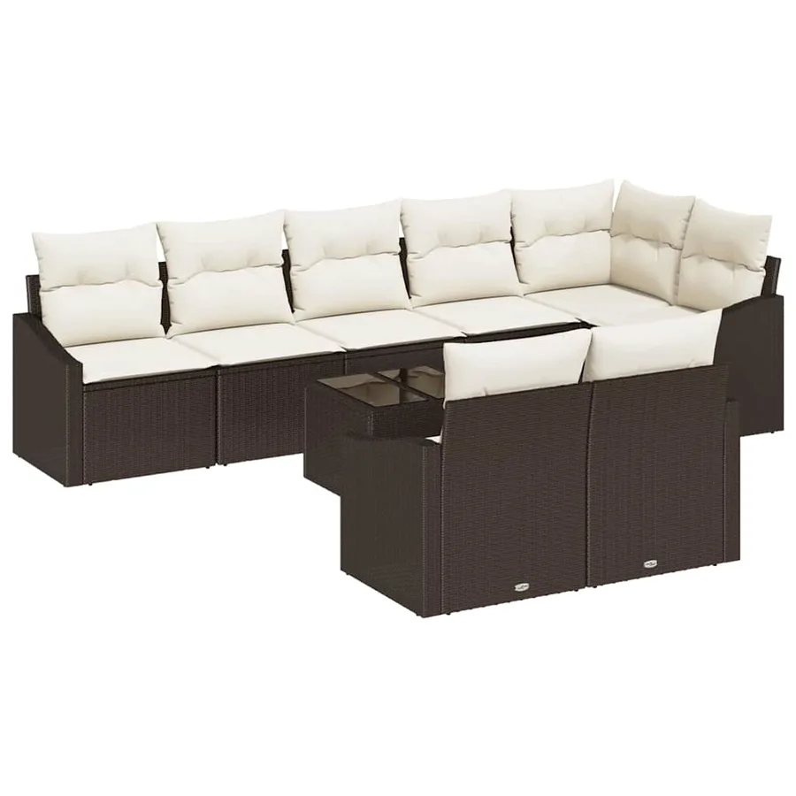 Ensemble de Canapés avec coussin 9 pcs Marron polyrotin - 2
