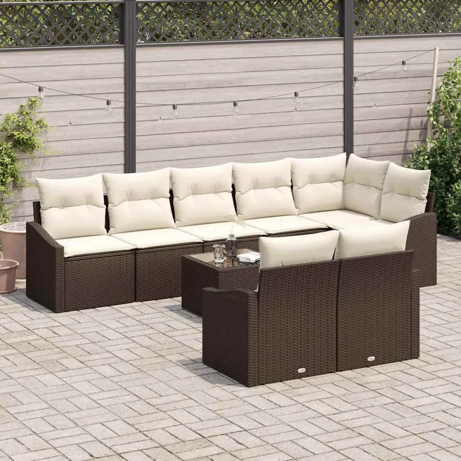 Ensemble de Canapés avec coussin 9 pcs Marron polyrotin - 3