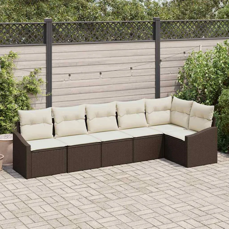 Ensemble de Canapés avec coussin 6 pcs Marron polyrotin