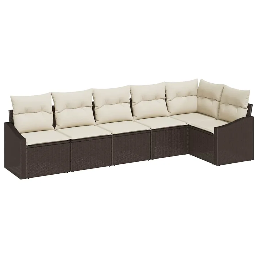 Ensemble de Canapés avec coussin 6 pcs Marron polyrotin - 2