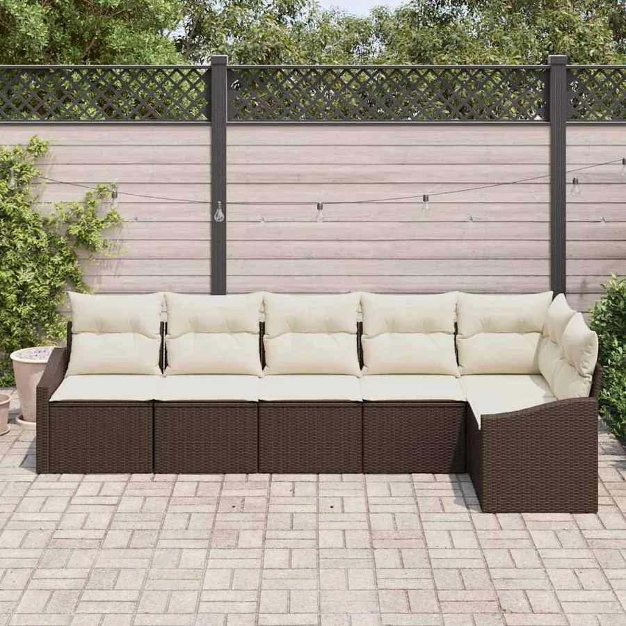 Ensemble de Canapés avec coussin 6 pcs Marron polyrotin - 3