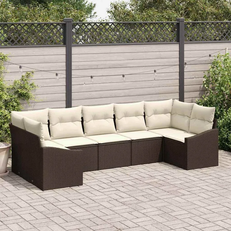 Ensemble de Canapés avec coussin 7 pcs Marron polyrotin