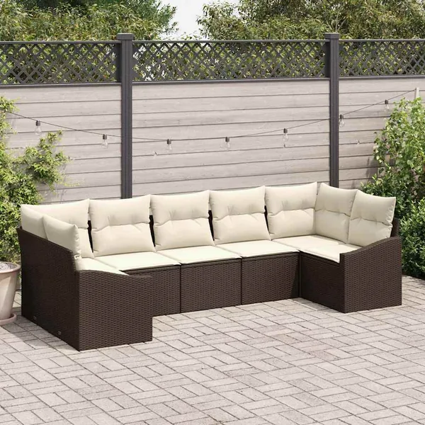 Ensemble de Canapés avec coussin 7 pcs Marron polyrotin