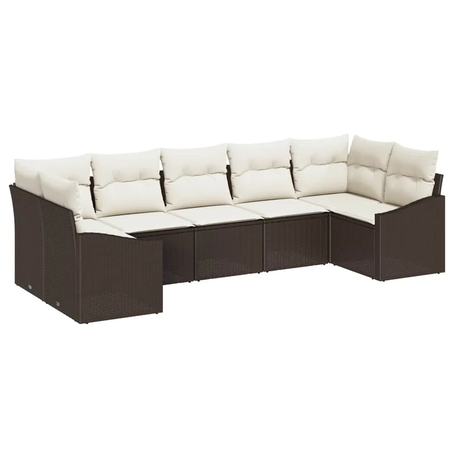 Ensemble de Canapés avec coussin 7 pcs Marron polyrotin - 2