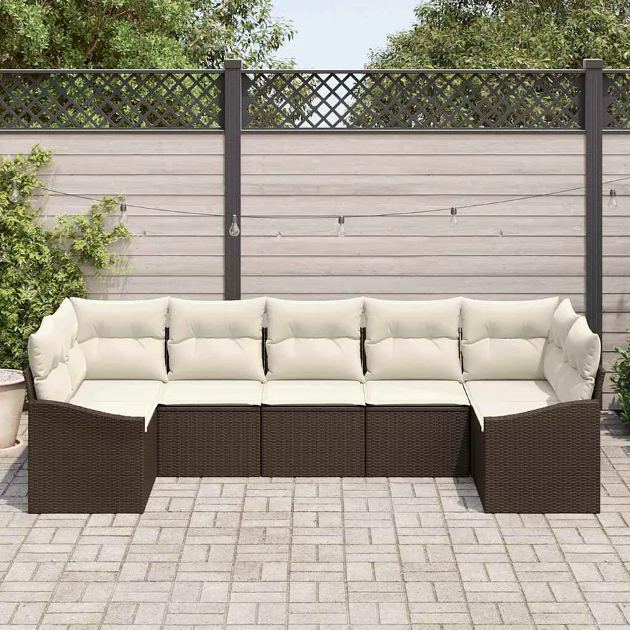 Ensemble de Canapés avec coussin 7 pcs Marron polyrotin - 3