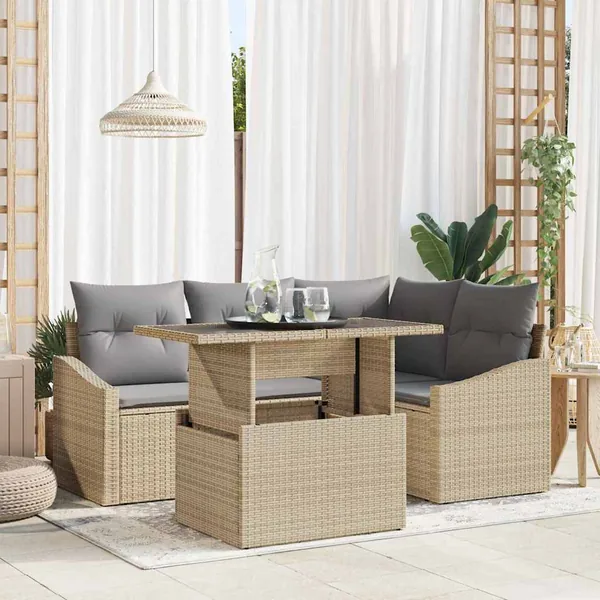 Ensemble de canapé de jardin 5 pcs Beige et Gris clair