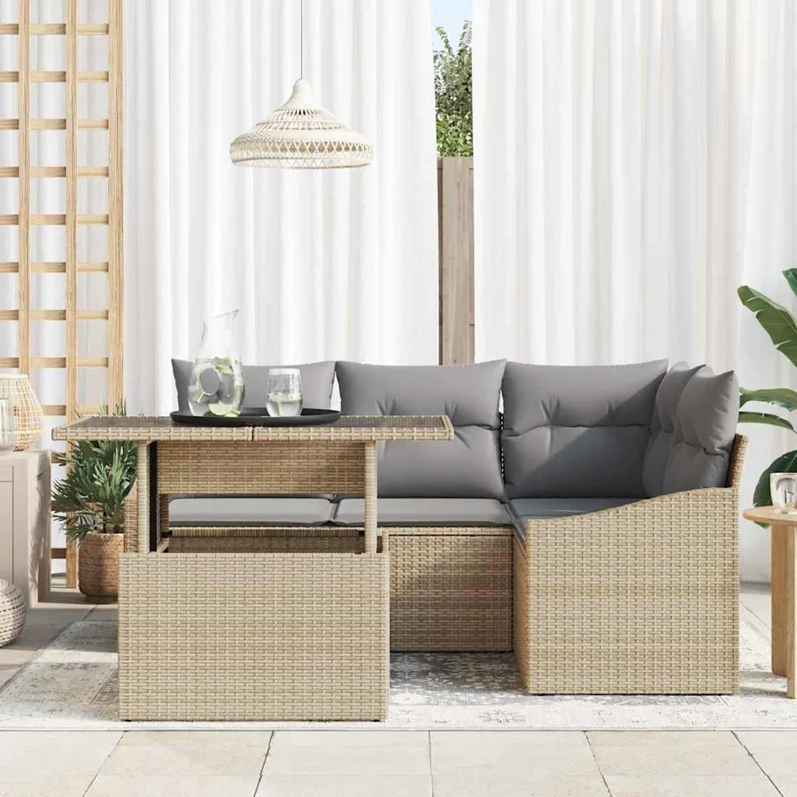 Ensemble de canapé de jardin 5 pcs Beige et Gris clair - 3